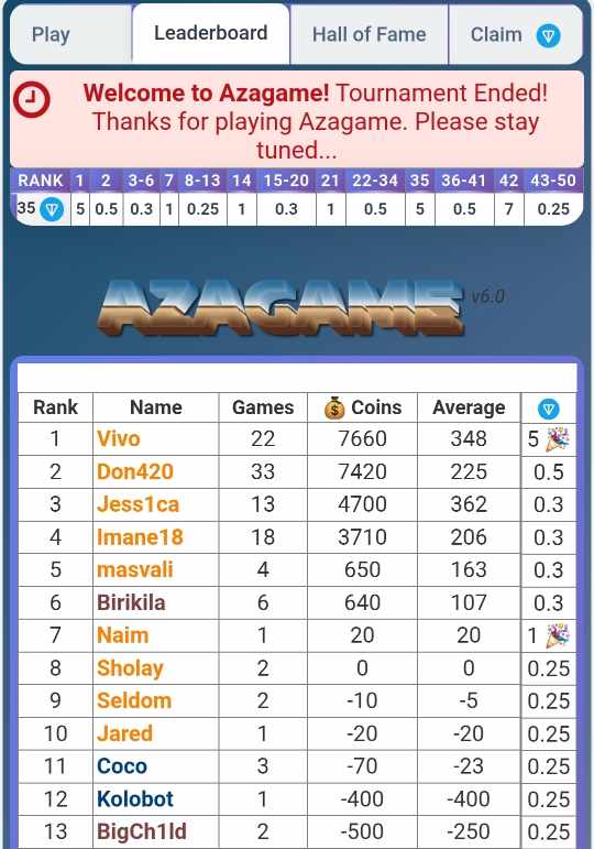 Azagame Tournament 9.0